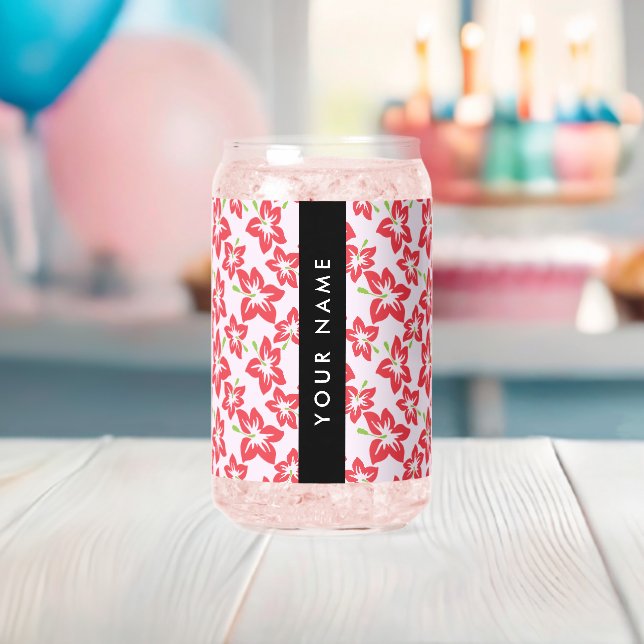 Red Hibiscus, Red Flowers, Your Name Can Glass (Insitu (Baby Shower))