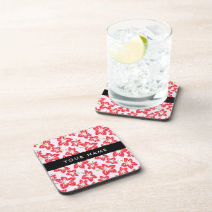 Red Hibiscus, Red Flowers, Your Name Coaster