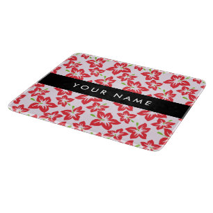 Red Hibiscus, Red Flowers, Your Name Cutting Board