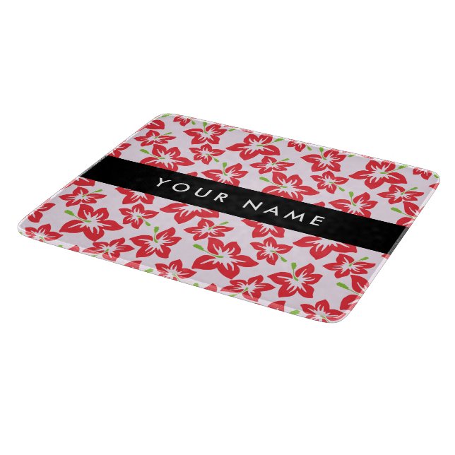 Red Hibiscus, Red Flowers, Your Name Cutting Board (Corner)