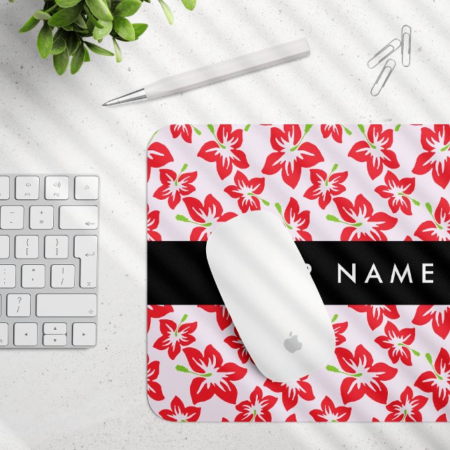 Red Hibiscus, Red Flowers, Your Name Mouse Pad (Creator Uploaded)