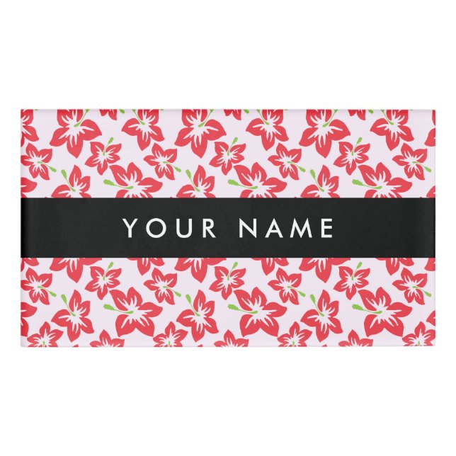Red Hibiscus, Red Flowers, Your Name Name Tag (Front)