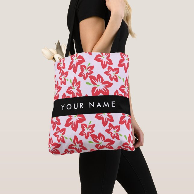 Red Hibiscus, Red Flowers, Your Name Tote Bag (Close Up)