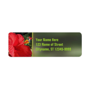 Red Hibiscus Return Address Label
