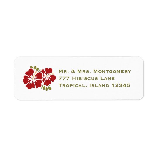 Red Hibiscus Return Address Labels Custom