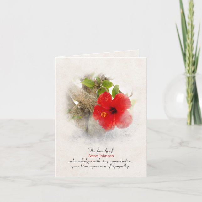 Red Hibiscus Sympathy Thank You Card (Front)