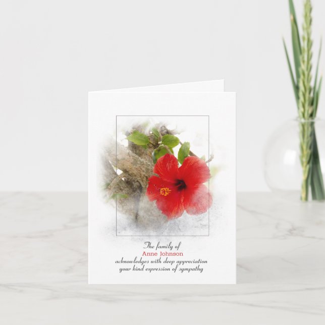 Red Hibiscus Sympathy Thank You Card (Front)