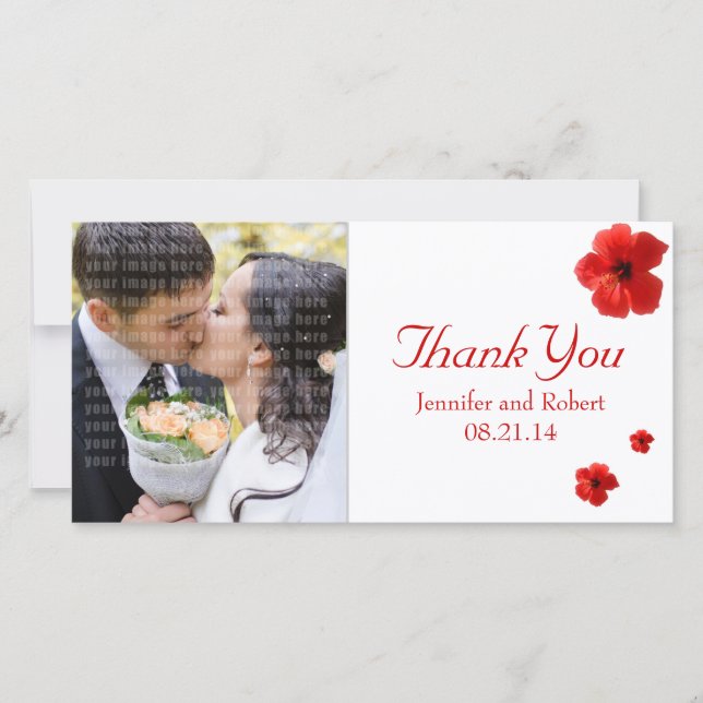 Red Hibiscus Thank You Custom Photo Card (Front)
