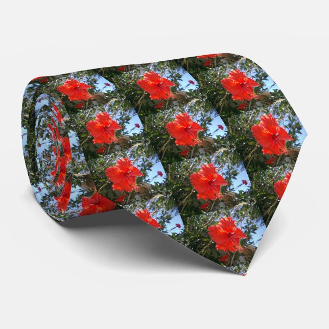 Red Hibiscus Tree, Neck Tie (Rolled)