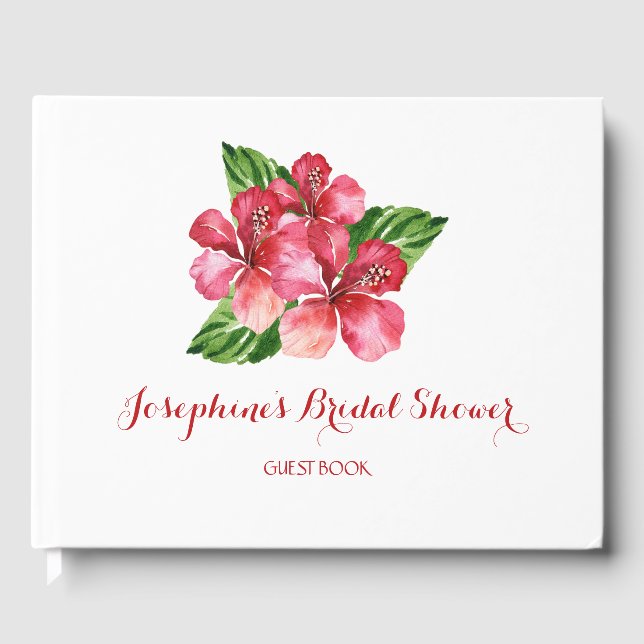 Red Hibiscus Tropical Bridal Shower Guest Book (Front)