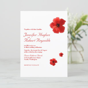 Red Hibiscus Tropical Budget Wedding Invitation