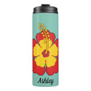 Red Hibiscus Tropical Flower   Add Your Name Thermal Tumbler