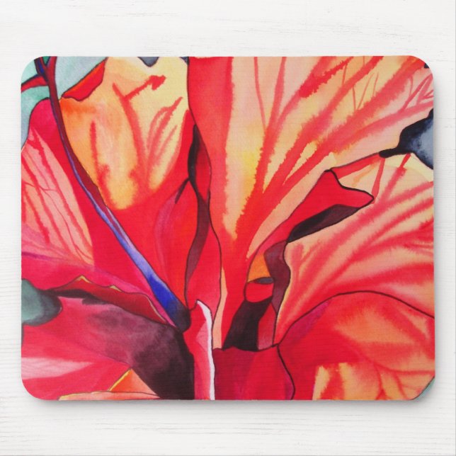 Red Hibiscus tropical flower art Mouse Pad (Front)
