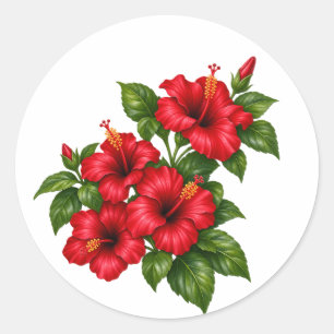 Red Hibiscus Tropical Flower Bouquet Sticke Classic Round Sticker