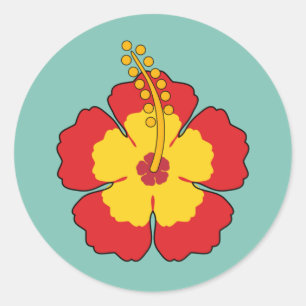 Red Hibiscus Tropical Flower Classic Round Sticker