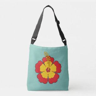Red Hibiscus Tropical Flower Crossbody Bag