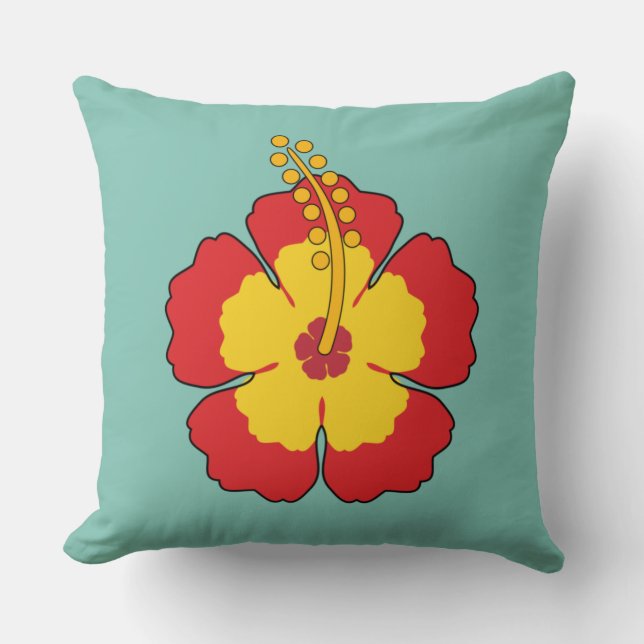 Red Hibiscus Tropical Flower Cushion (Front)