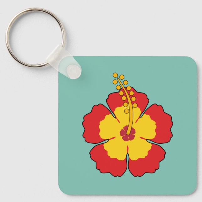 Red Hibiscus Tropical Flower Key Ring (Front)
