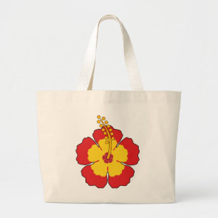 Red Hibiscus Tropical Flower Large Tote Bag