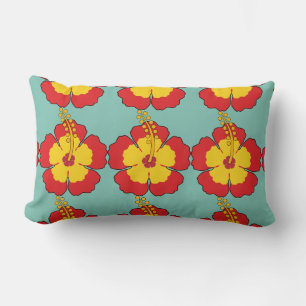 Red Hibiscus Tropical Flower Lumbar Cushion