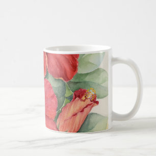Red Hibiscus Tropical Flower Painting - Multi Coffee Mug