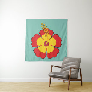 Red Hibiscus Tropical Flower Tapestry