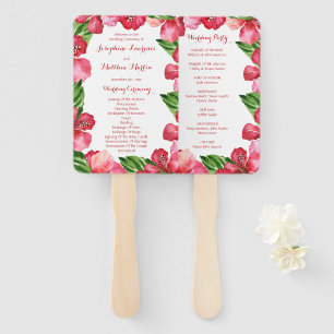 Red Hibiscus Tropical Wedding Ceremony Programs Hand Fan