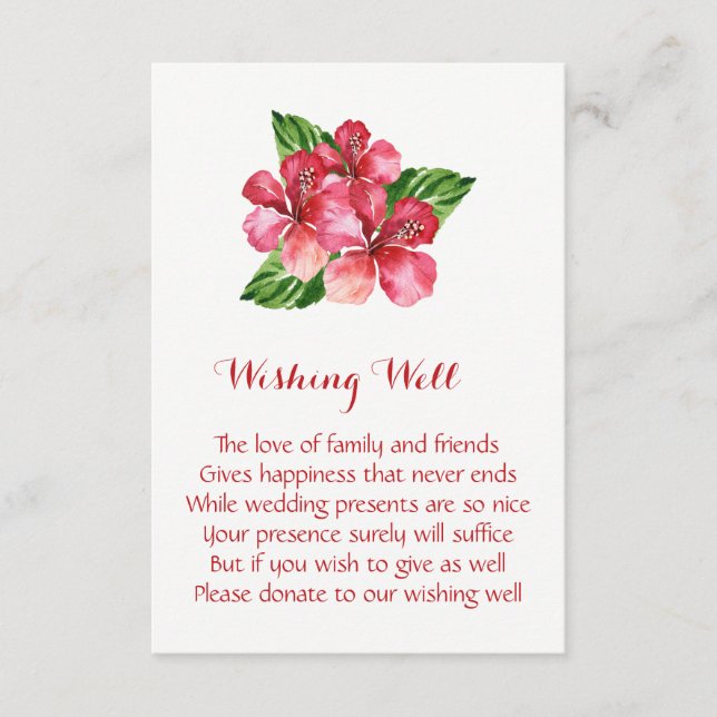 Red Hibiscus Tropical Wedding Wishing Well Cards (Front)