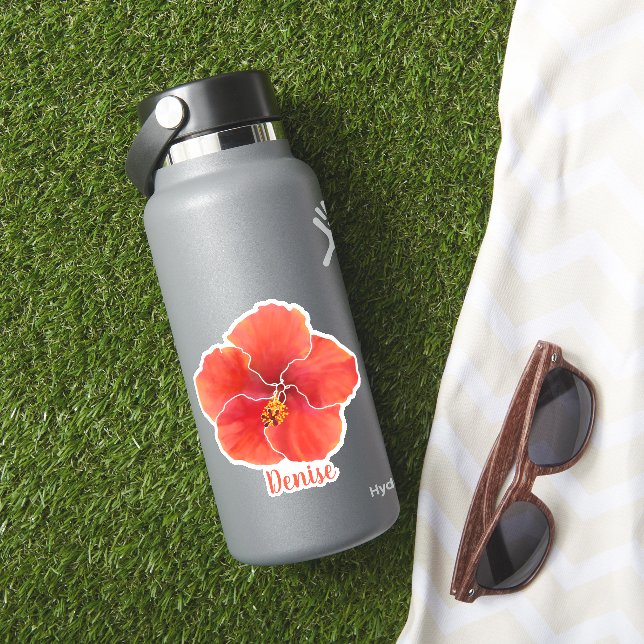 Red Hibiscus Watercolor Flower Sticker (HydroFlask Insitu)
