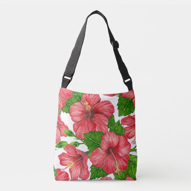 Red hibiscus watercolor pattern crossbody bag (Front)