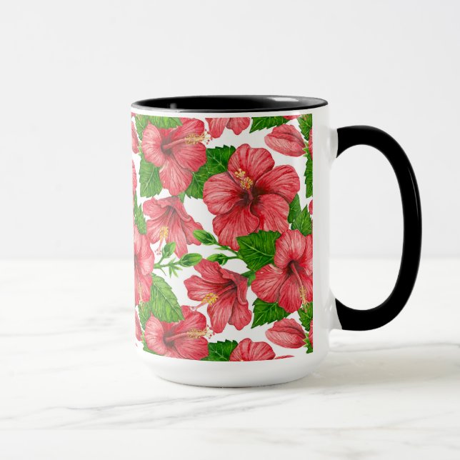 Red hibiscus watercolor pattern mug (Right)