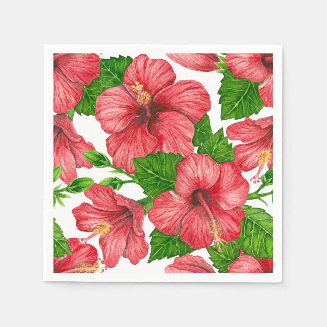 Red hibiscus watercolor pattern napkin (Front)