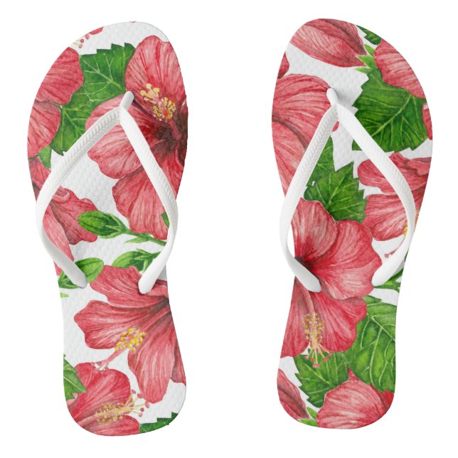 Red hibiscus watercolor pattern thongs (Footbed)
