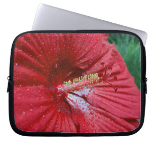 Red Hibiscus With Raindrops Laptop Sleeve
