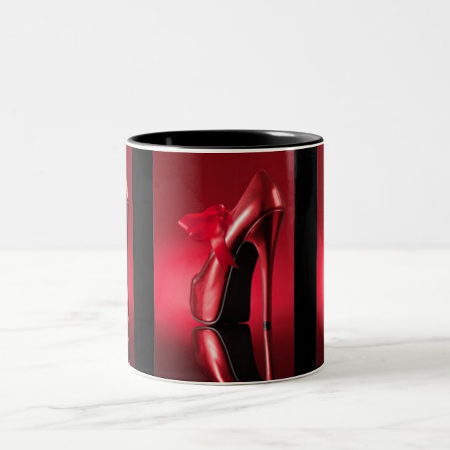 Red High Heel Red Bow Two-Tone Coffee Mug (Center)