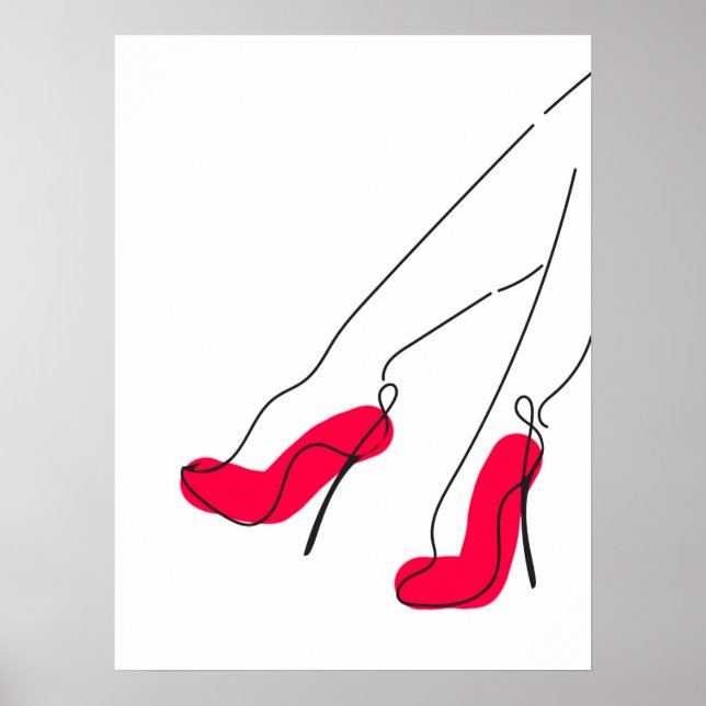 Red High Heel Shoe Line Art Poster (Front)