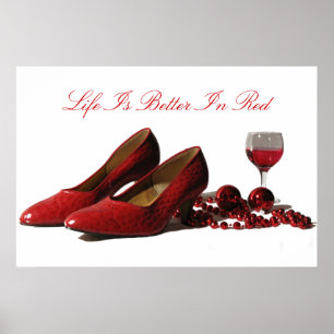 Red High Heel Shoes and Red Wine Poster