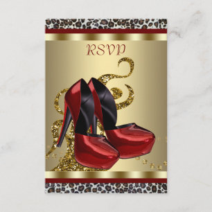 Red High Heel Shoes Leopard Sweet Sixteen RSVP Card