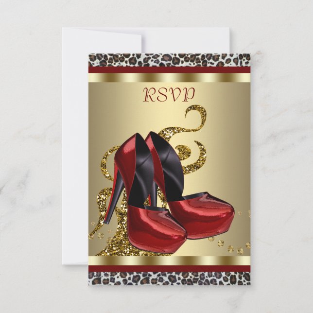 Red High Heel Shoes Leopard Sweet Sixteen RSVP Card (Front)