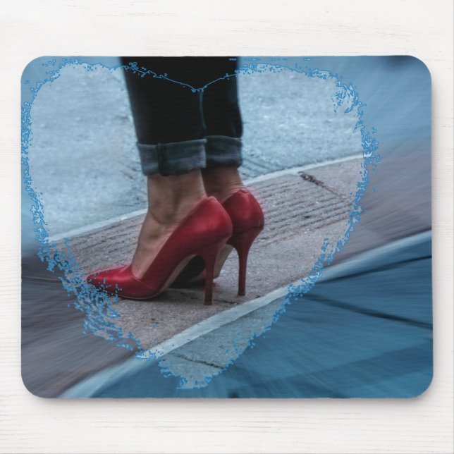 Red high heel shoes on a mousepad (Front)