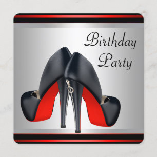 Red High Heel Shoes Red and Black Birthday Party Invitation