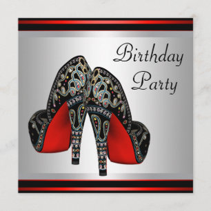 Red High Heel  Shoes Red Black Birthday Party Invitation