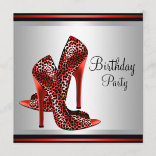 Red High Heel  Shoes Red Black Birthday Party Invitation