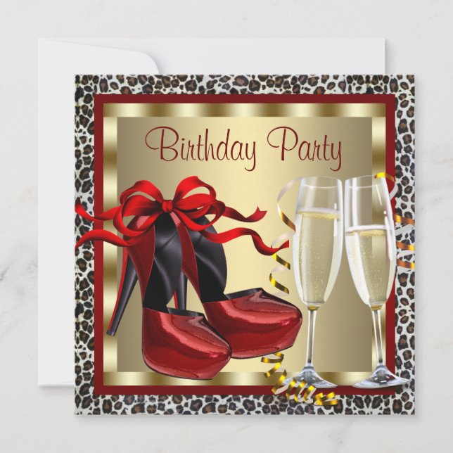 Red High Heel Shoes Red Leopard Birthday Invitation (Front)