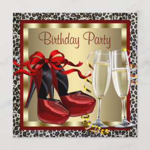 Red High Heel Shoes Red Leopard Birthday Invitation