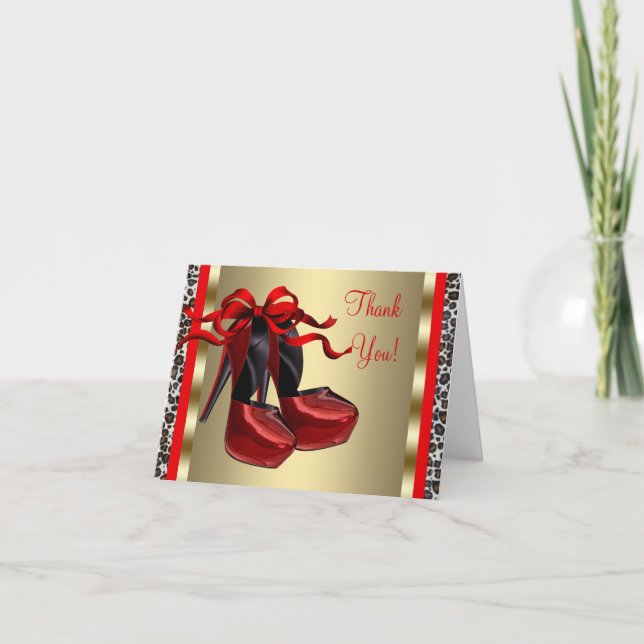 Red High Heel Shoes Red Thank You Card (Front)