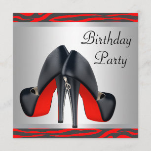 Red High Heel Shoes Red Zebra Birthday Party Invitation