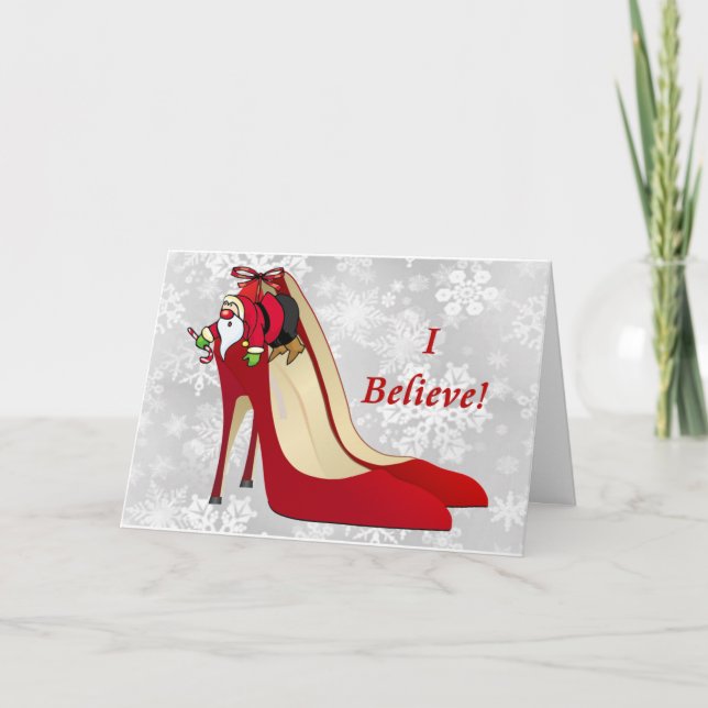 Red High Heel Shoes / Santa Elf / I Believe! Holiday Card (Front)