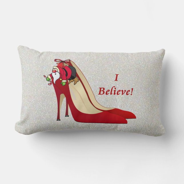Red High Heel Shoes / Santa Elf / I Believe! Lumbar Cushion (Front)