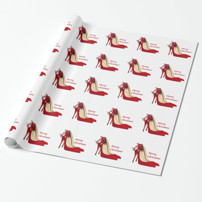 Red High Heel Shoes / Santa Elf Wrapping Paper (Unrolled)
